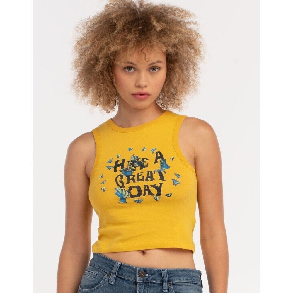 Women's Urban Outfitters BDG Have a Great Day Yellow Cropped Tank Top Size S - Picture 6 of 6